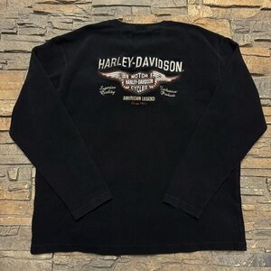 VTG Harley Davidson Thermal Shirt Mens XL Waffle Knit Long Sleeve Black Henley